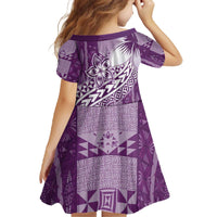Tonga Kupesi Ngatu Family Matching Off The Shoulder Long Sleeve Dress and Hawaiian Shirt Vintage Purple Plumeria