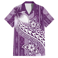 Tonga Kupesi Ngatu Family Matching Off The Shoulder Long Sleeve Dress and Hawaiian Shirt Vintage Purple Plumeria