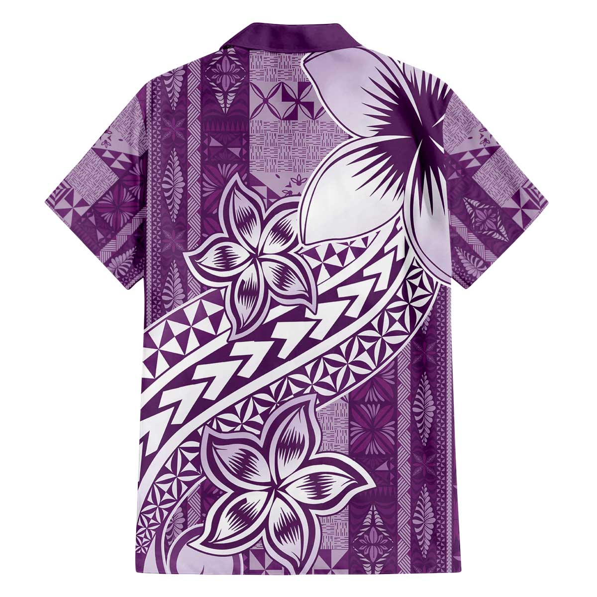 Tonga Kupesi Ngatu Family Matching Off The Shoulder Long Sleeve Dress and Hawaiian Shirt Vintage Purple Plumeria
