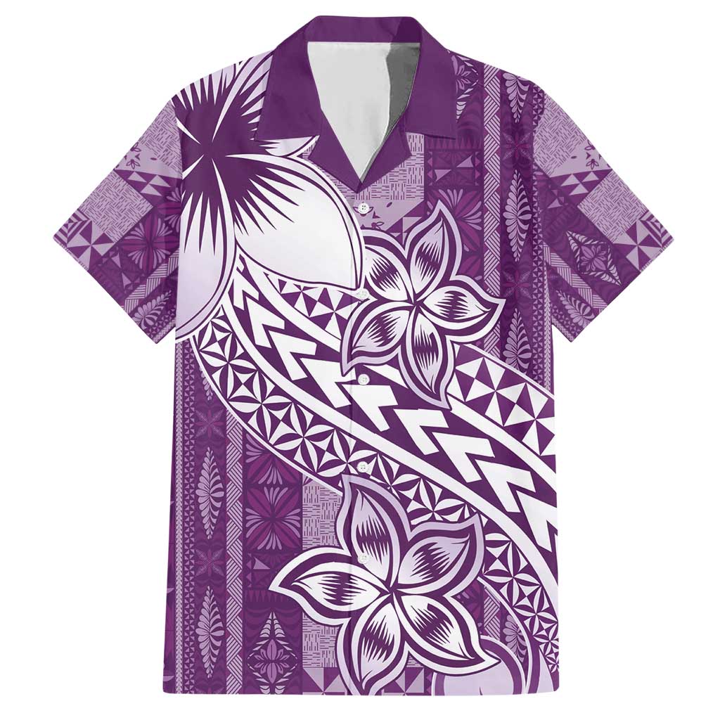 Tonga Kupesi Ngatu Family Matching Short Sleeve Bodycon Dress and Hawaiian Shirt Vintage Purple Plumeria