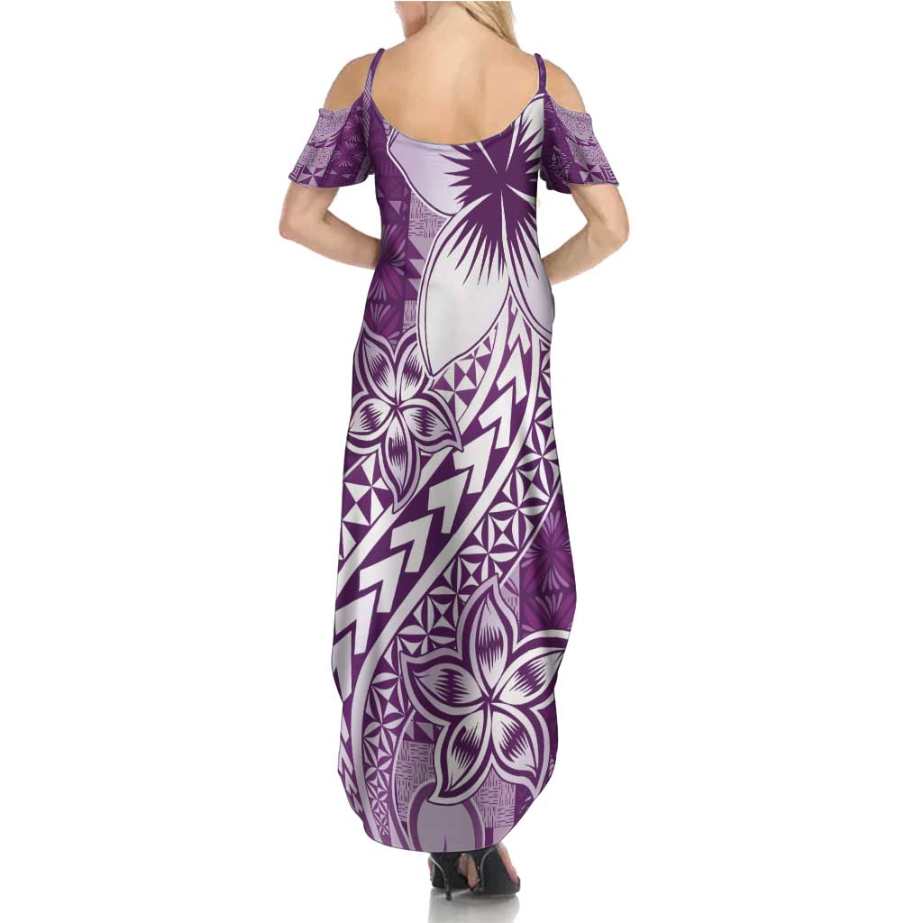 Tonga Kupesi Ngatu Family Matching Summer Maxi Dress and Hawaiian Shirt Vintage Purple Plumeria