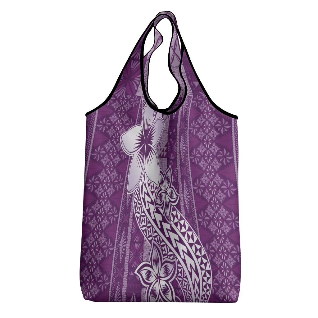 Tonga Kupesi Ngatu Grocery Bag Vintage Purple Plumeria LT05 - Polynesian Pride