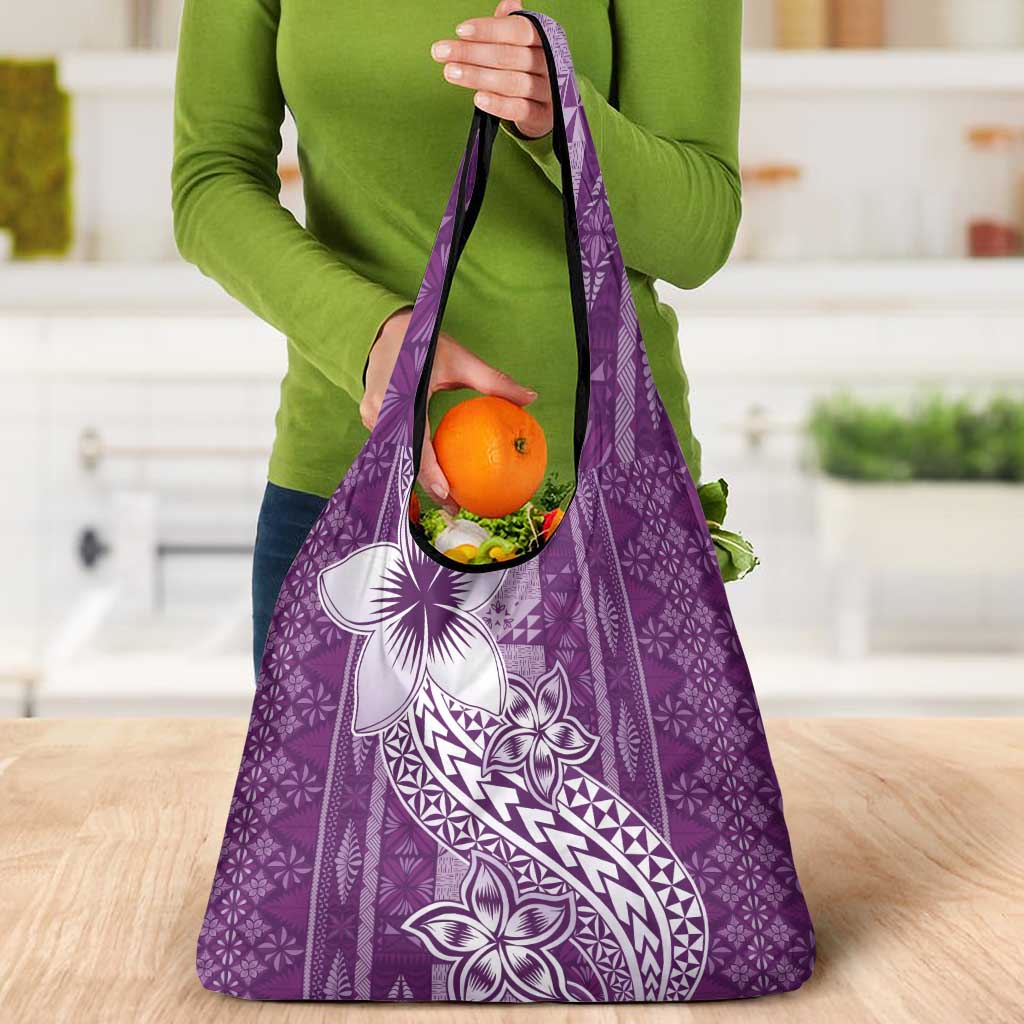 Tonga Kupesi Ngatu Grocery Bag Vintage Purple Plumeria LT05 - Polynesian Pride