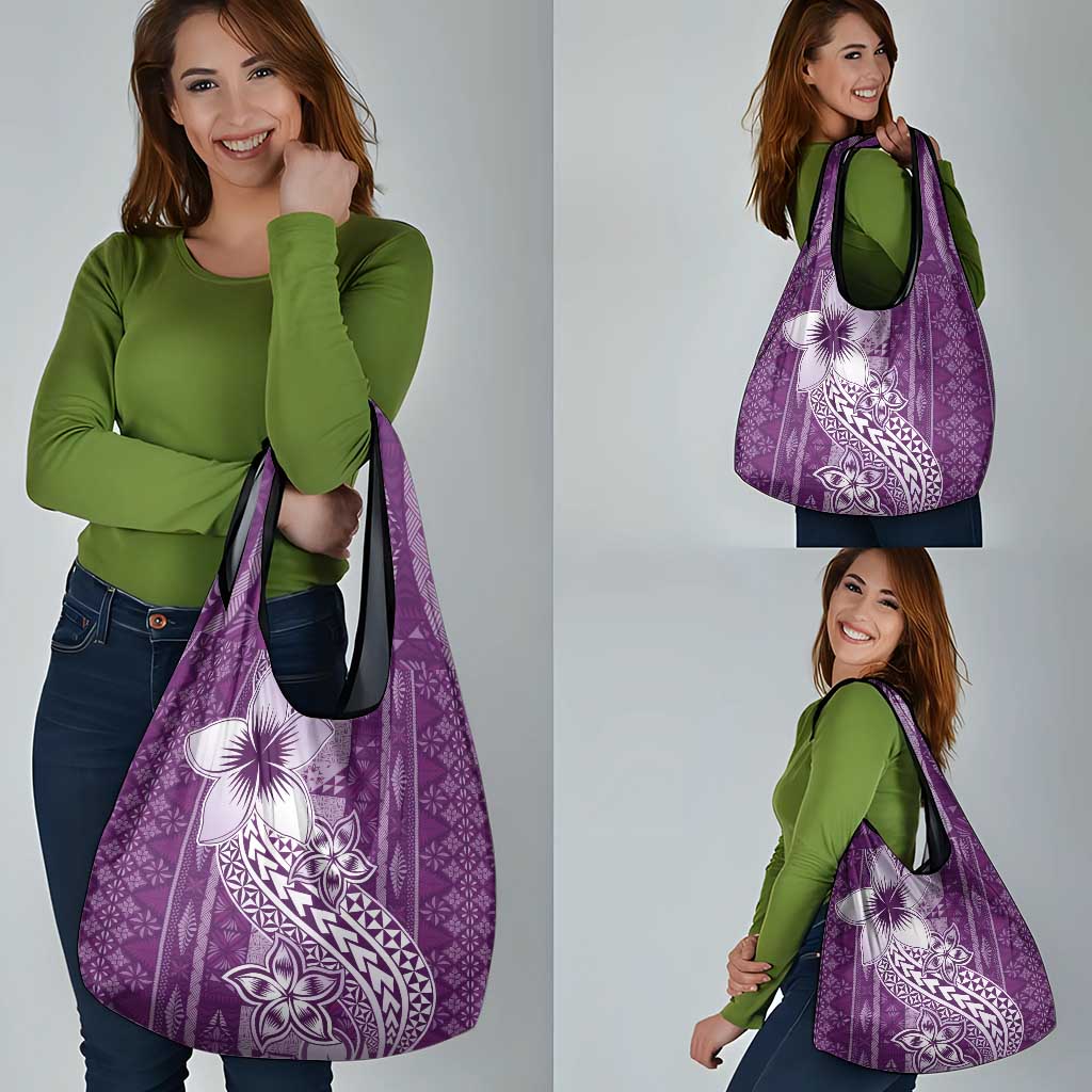 Tonga Kupesi Ngatu Grocery Bag Vintage Purple Plumeria LT05 - Polynesian Pride