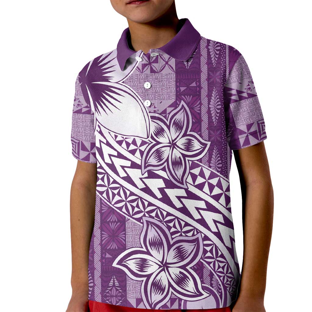Tonga Kupesi Ngatu Kid Polo Shirt Vintage Purple Plumeria LT05 Kid Purple - Polynesian Pride