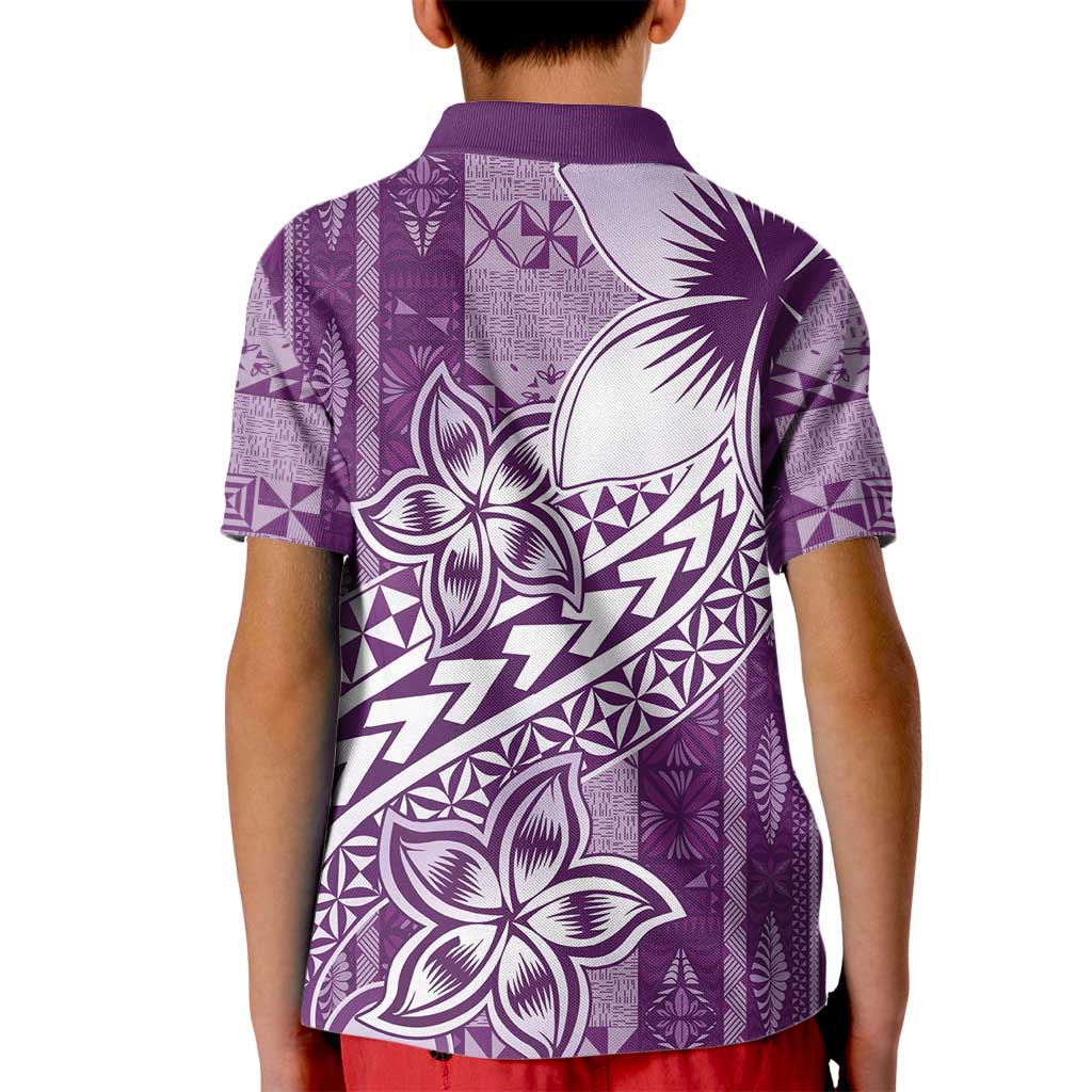 Tonga Kupesi Ngatu Kid Polo Shirt Vintage Purple Plumeria LT05 - Polynesian Pride