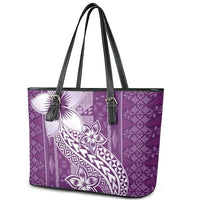 Tonga Kupesi Ngatu Leather Tote Bag Vintage Purple Plumeria