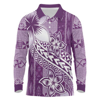 Tonga Kupesi Ngatu Long Sleeve Polo Shirt Vintage Purple Plumeria LT05 Purple - Polynesian Pride
