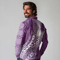 Tonga Kupesi Ngatu Long Sleeve Polo Shirt Vintage Purple Plumeria LT05 - Polynesian Pride