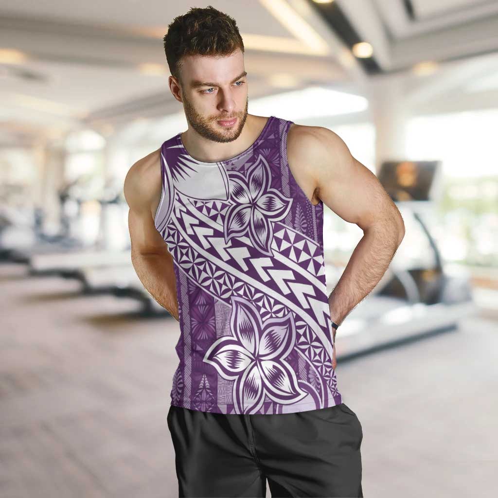 Tonga Kupesi Ngatu Men Tank Top Vintage Purple Plumeria