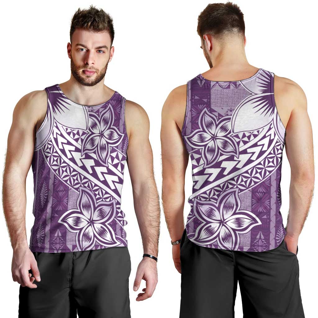 Tonga Kupesi Ngatu Men Tank Top Vintage Purple Plumeria