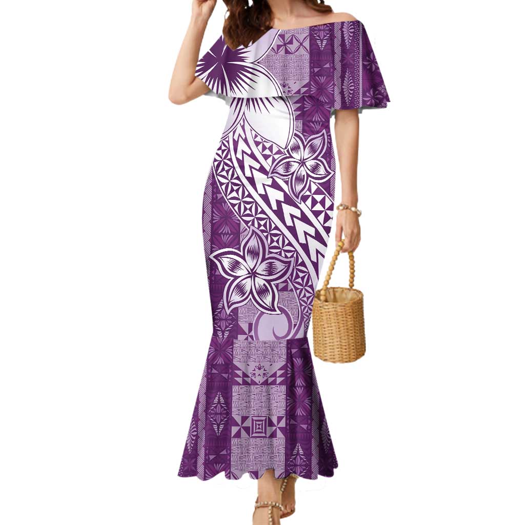 Tonga Kupesi Ngatu Mermaid Dress Vintage Purple Plumeria