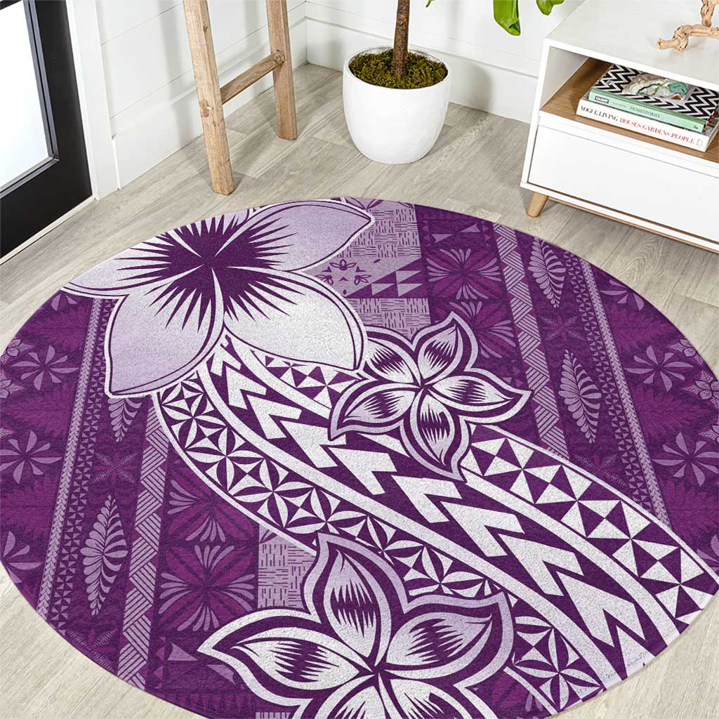 Tonga Kupesi Ngatu Round Carpet Vintage Purple Plumeria