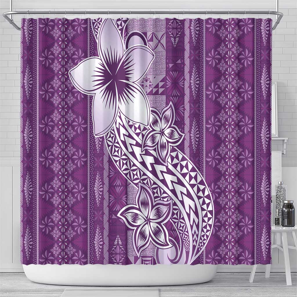 Tonga Kupesi Ngatu Shower Curtain Vintage Purple Plumeria