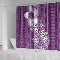 Tonga Kupesi Ngatu Shower Curtain Vintage Purple Plumeria