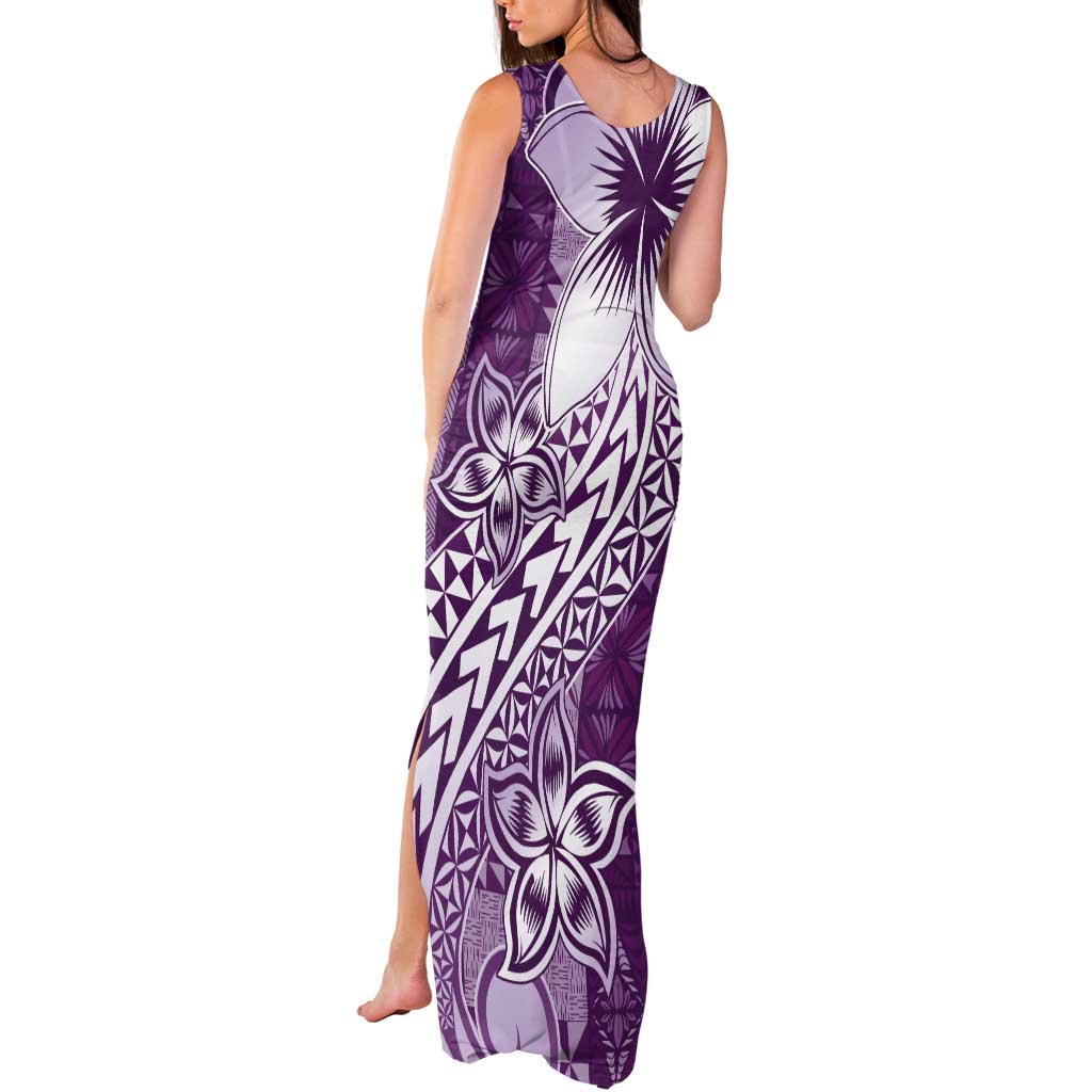 Tonga Kupesi Ngatu Tank Maxi Dress Vintage Purple Plumeria