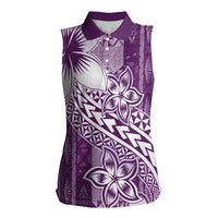 Tonga Kupesi Ngatu Women Sleeveless Polo Shirt Vintage Purple Plumeria LT05 Female Purple - Polynesian Pride