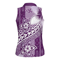 Tonga Kupesi Ngatu Women Sleeveless Polo Shirt Vintage Purple Plumeria LT05 - Polynesian Pride