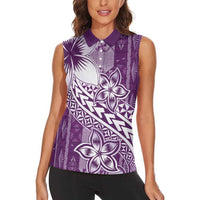 Tonga Kupesi Ngatu Women Sleeveless Polo Shirt Vintage Purple Plumeria LT05 - Polynesian Pride