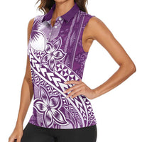 Tonga Kupesi Ngatu Women Sleeveless Polo Shirt Vintage Purple Plumeria LT05 - Polynesian Pride