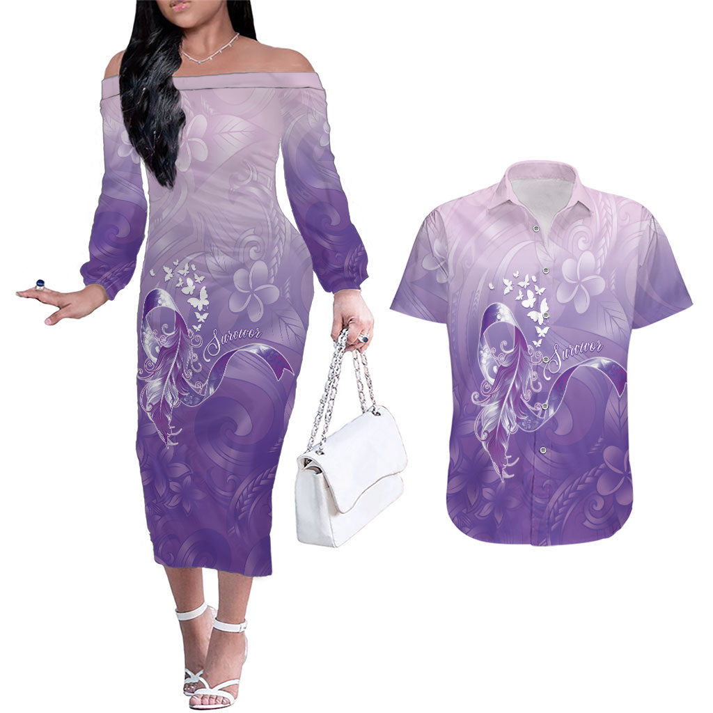 Lupus Awareness Month Couples Matching Off The Shoulder Long Sleeve Dress and Hawaiian Shirt Polynesian Style
