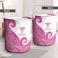 Personalised New Zealand Nurse Laundry Basket Maori Koru Pink Version