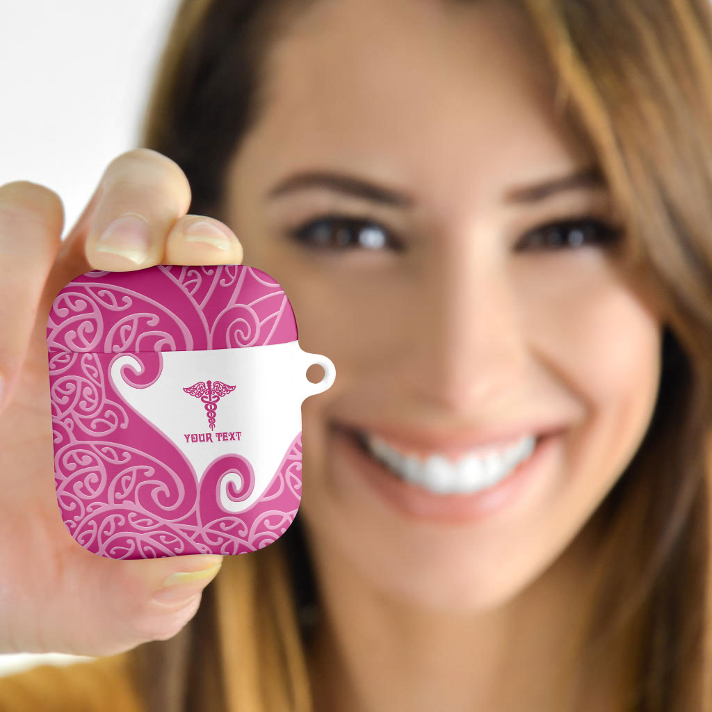 Personalised New Zealand Nurse AirPods Case Maori Koru Pink Version