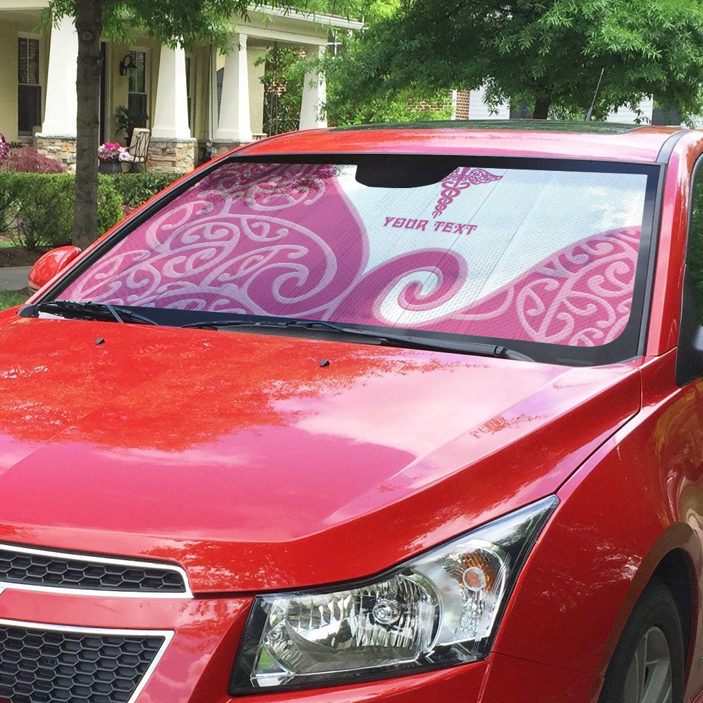 Personalised New Zealand Nurse Auto Sun Shade Maori Koru Pink Version LT05 - Polynesian Pride