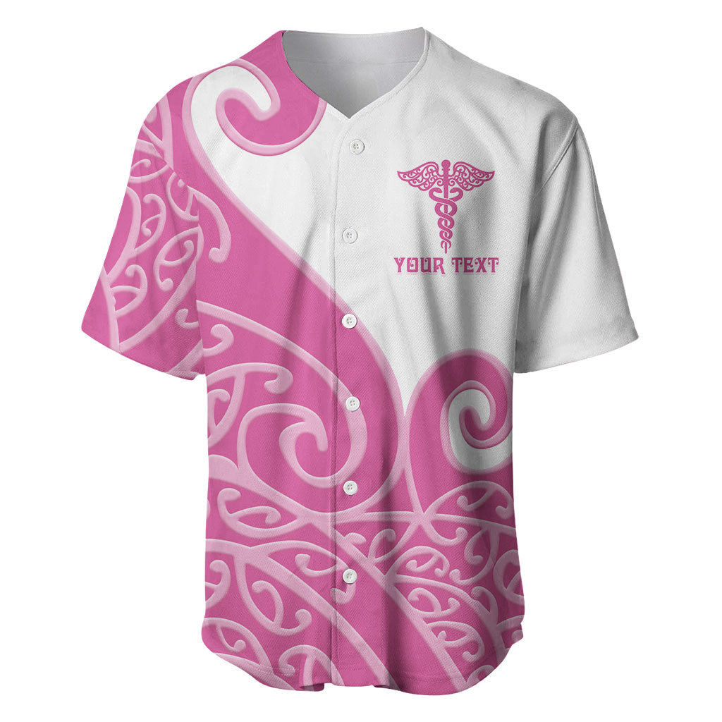 Personalised New Zealand Nurse Baseball Jersey Maori Koru Pink Version
