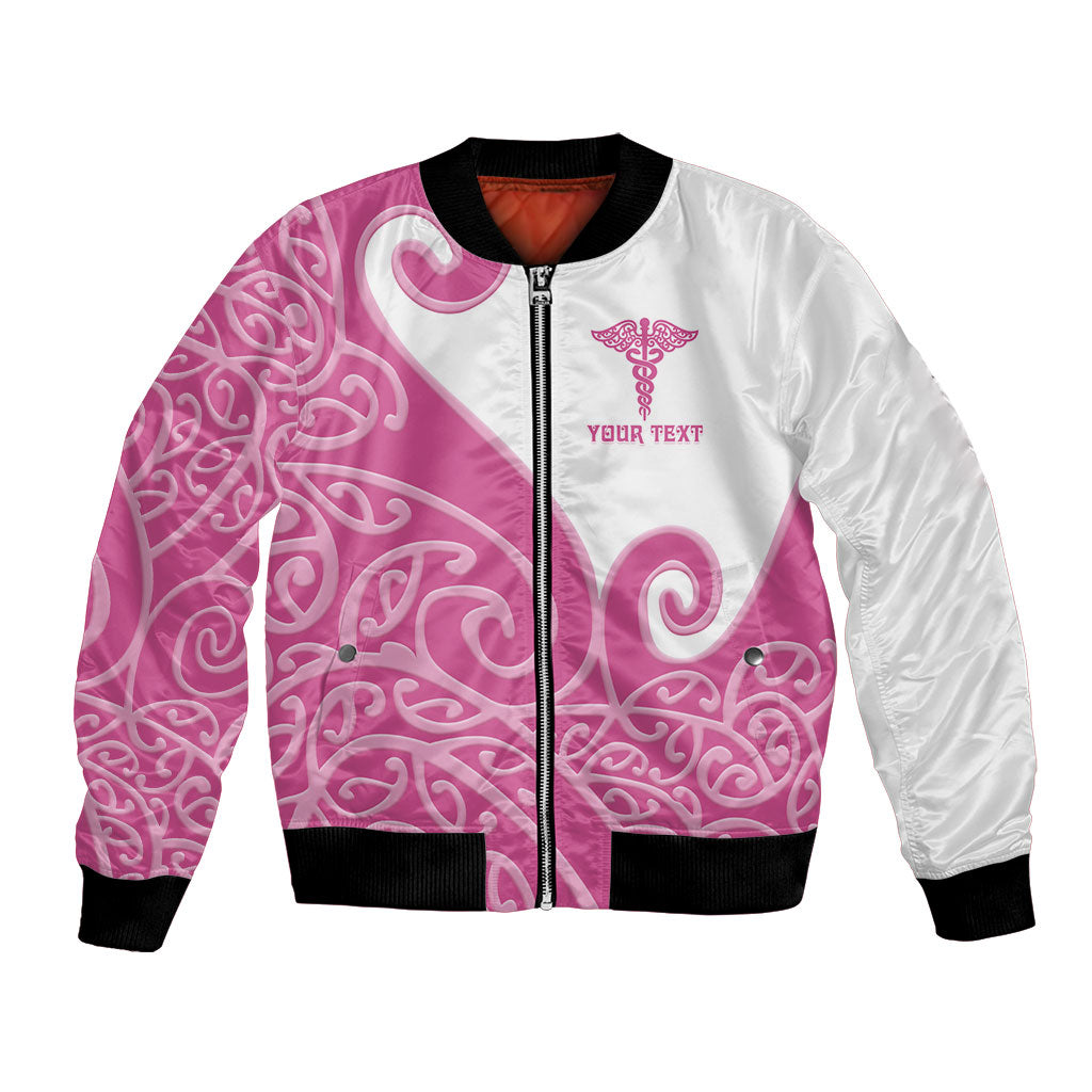 Personalised New Zealand Nurse Bomber Jacket Maori Koru Pink Version