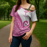Personalised New Zealand Nurse Cross Shoulder Shirt Maori Koru Pink Version