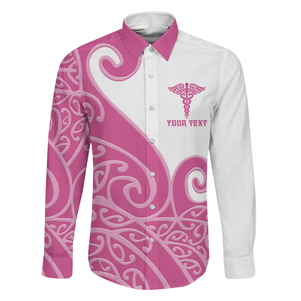 Personalised New Zealand Nurse Family Matching Off Shoulder Maxi Dress and Hawaiian Shirt Maori Koru Pink Version