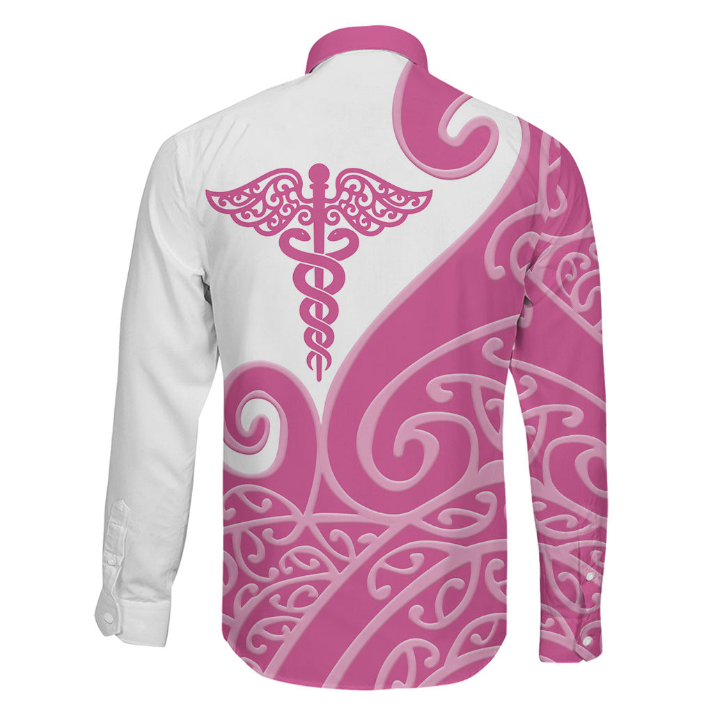 Personalised New Zealand Nurse Family Matching Off Shoulder Short Dress and Hawaiian Shirt Maori Koru Pink Version
