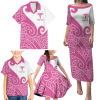 Personalised New Zealand Nurse Family Matching Puletasi and Hawaiian Shirt Maori Koru Pink Version