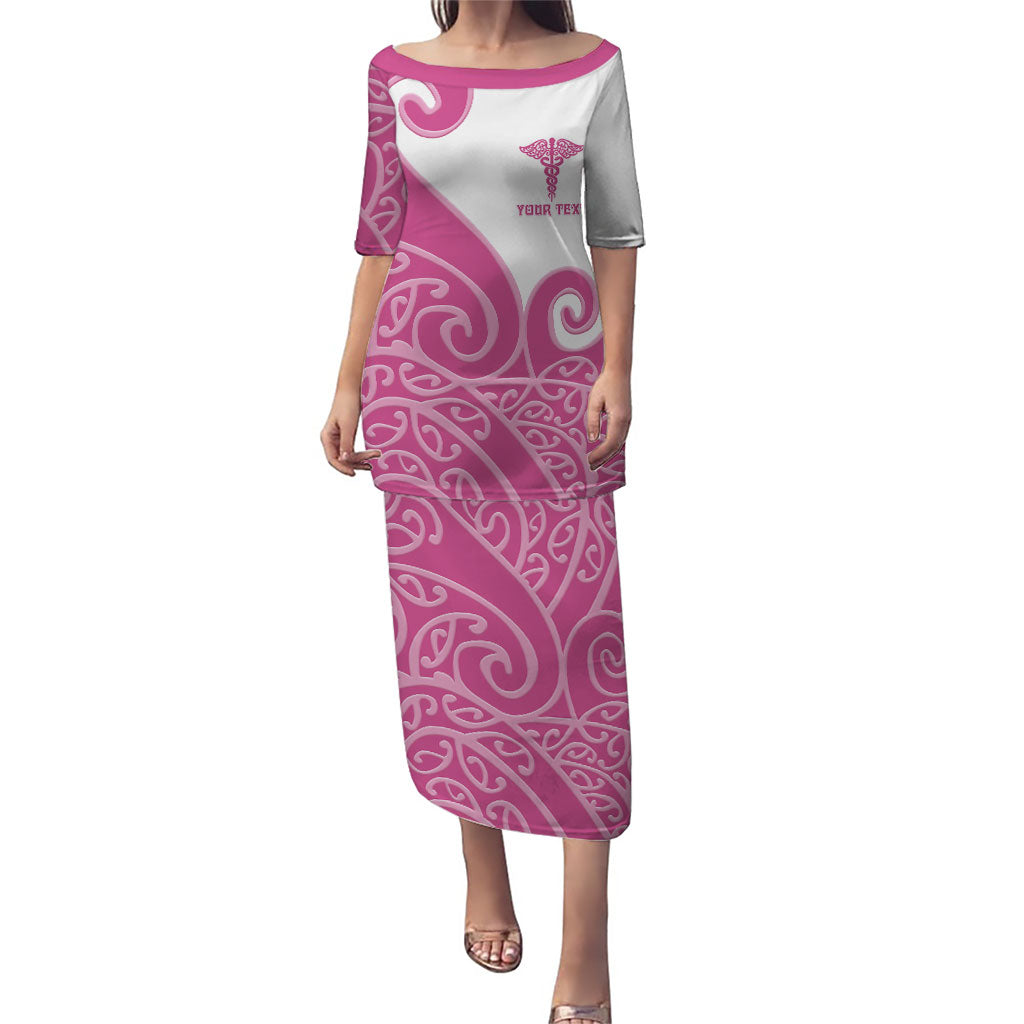 Personalised New Zealand Nurse Family Matching Puletasi and Hawaiian Shirt Maori Koru Pink Version
