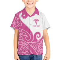 Personalised New Zealand Nurse Family Matching Puletasi and Hawaiian Shirt Maori Koru Pink Version