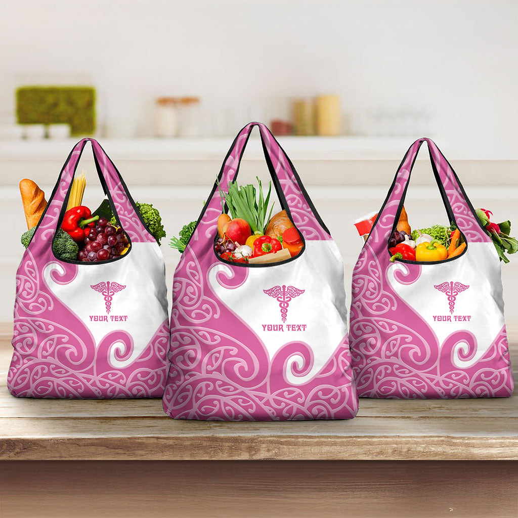Personalised New Zealand Nurse Grocery Bag Maori Koru Pink Version LT05 3-pack One Size Pink - Polynesian Pride