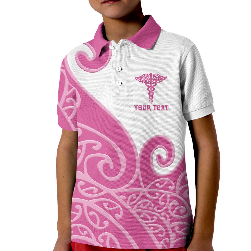 Personalised New Zealand Nurse Kid Polo Shirt Maori Koru Pink Version