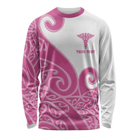 Personalised New Zealand Nurse Long Sleeve Shirt Maori Koru Pink Version LT05 Unisex Pink - Polynesian Pride