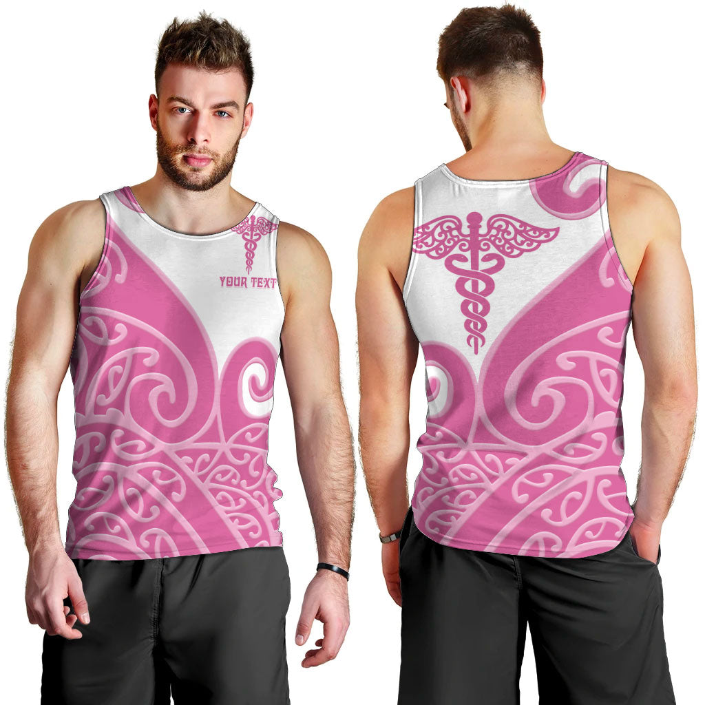 Personalised New Zealand Nurse Men Tank Top Maori Koru Pink Version