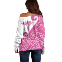 Personalised New Zealand Nurse Off Shoulder Sweater Maori Koru Pink Version LT05 - Polynesian Pride