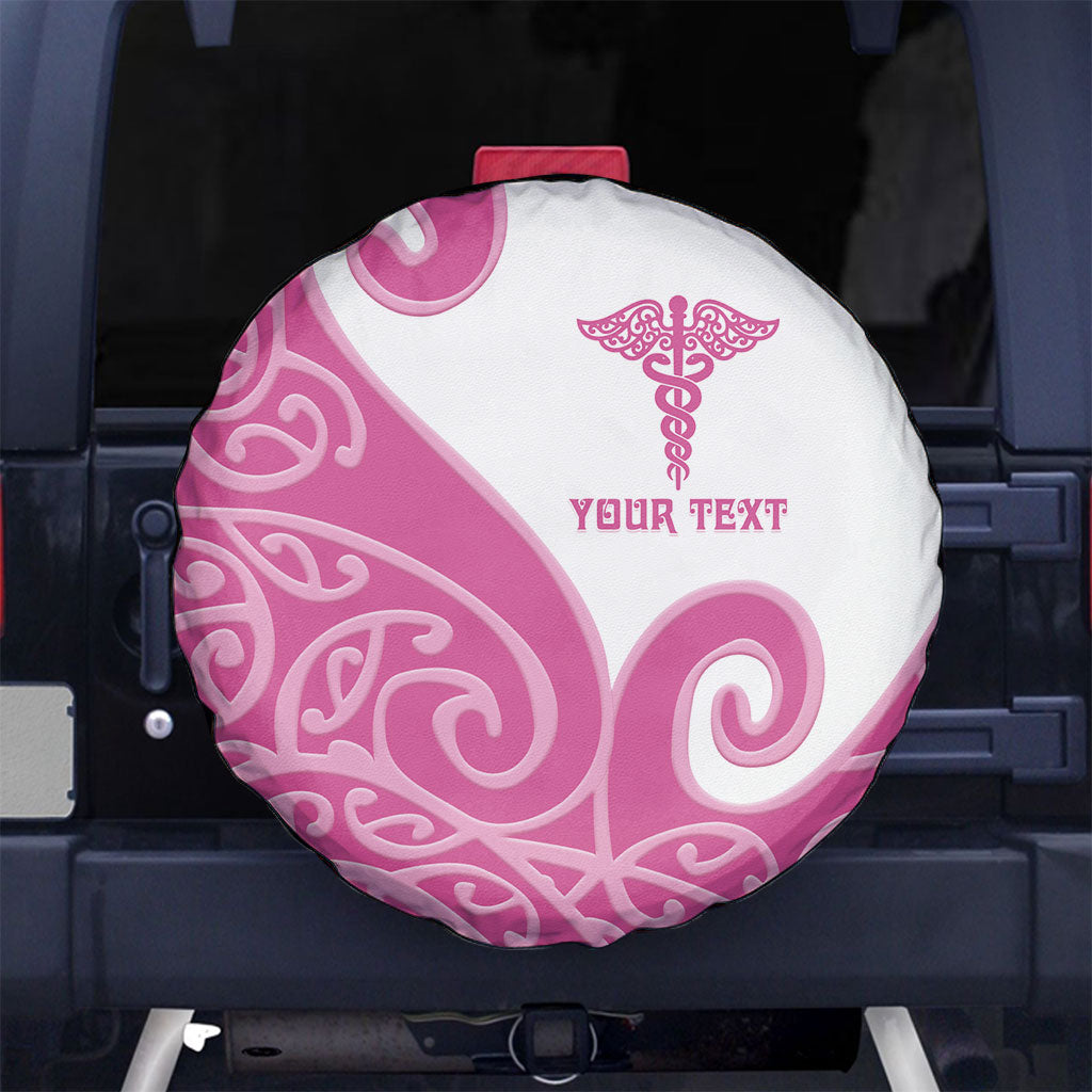 Personalised New Zealand Nurse Spare Tire Cover Maori Koru Pink Version