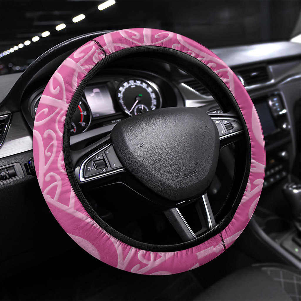 New Zealand Nurse Steering Wheel Cover Maori Koru Pink Version LT05 Universal Fit Pink - Polynesian Pride