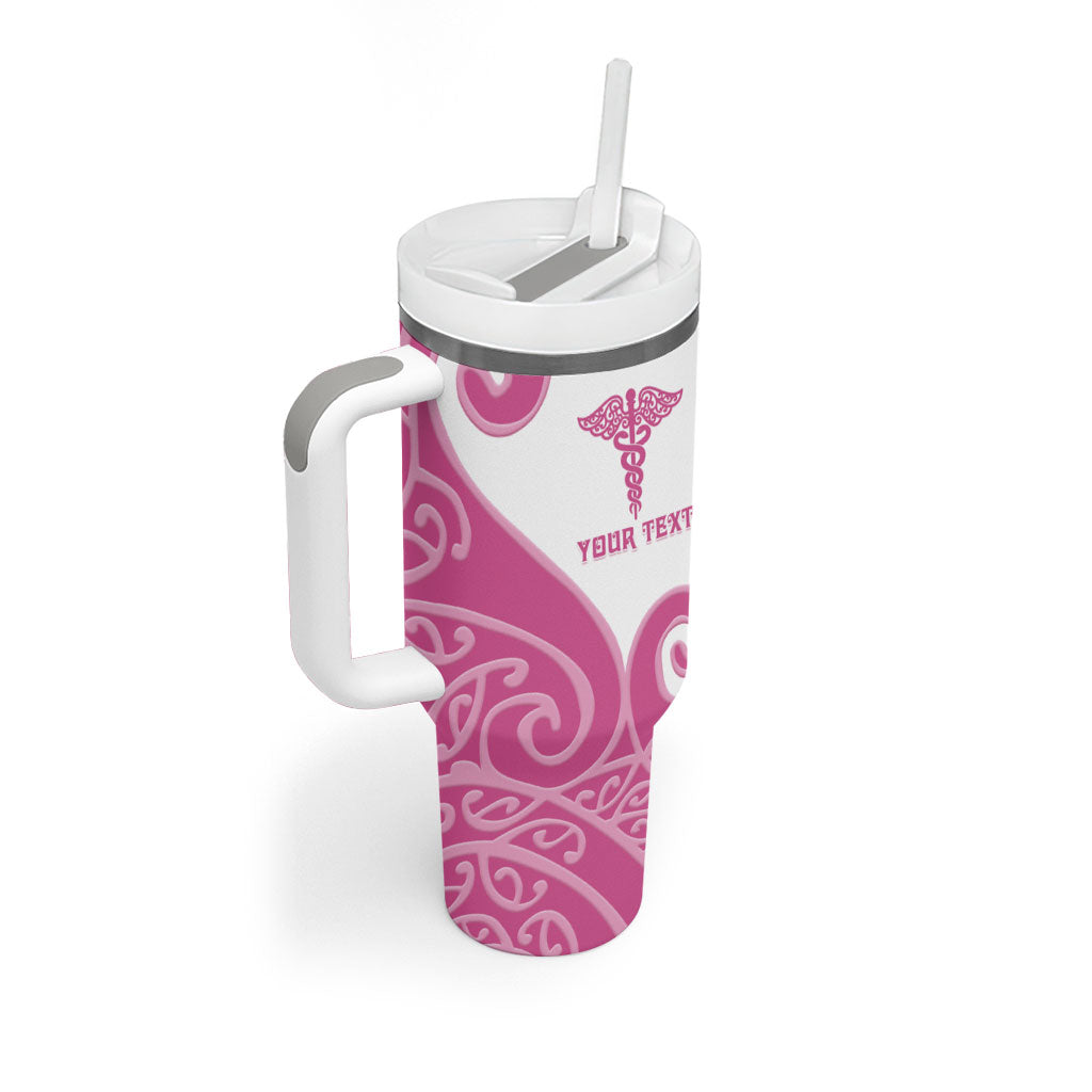 Personalised New Zealand Nurse Tumbler With Handle Maori Koru Pink Version