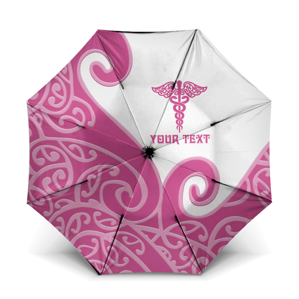 Personalised New Zealand Nurse Umbrella Maori Koru Pink Version