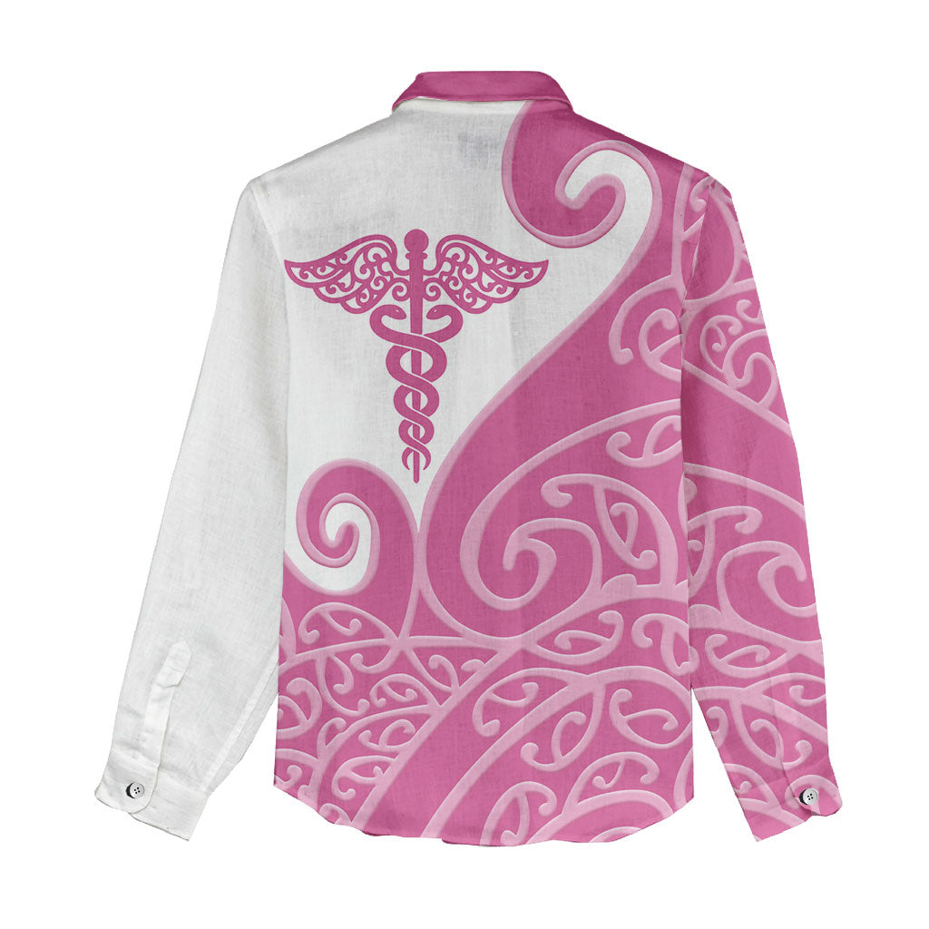 Personalised New Zealand Nurse Women Casual Shirt Maori Koru Pink Version