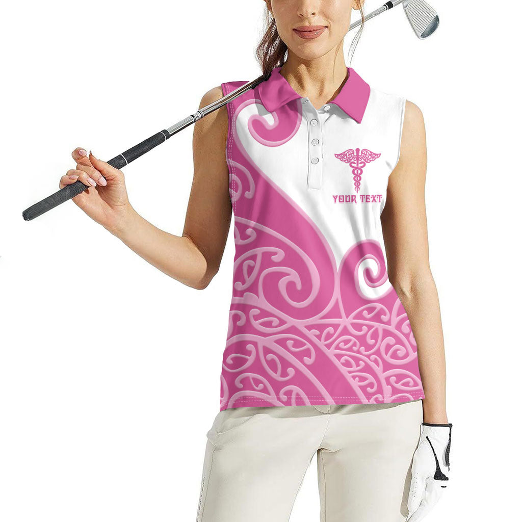 Personalised New Zealand Nurse Women Sleeveless Polo Shirt Maori Koru Pink Version