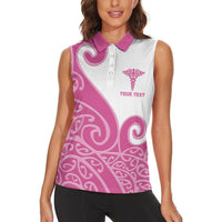 Personalised New Zealand Nurse Women Sleeveless Polo Shirt Maori Koru Pink Version
