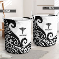 Personalised New Zealand Nurse Laundry Basket Maori Koru Black Version