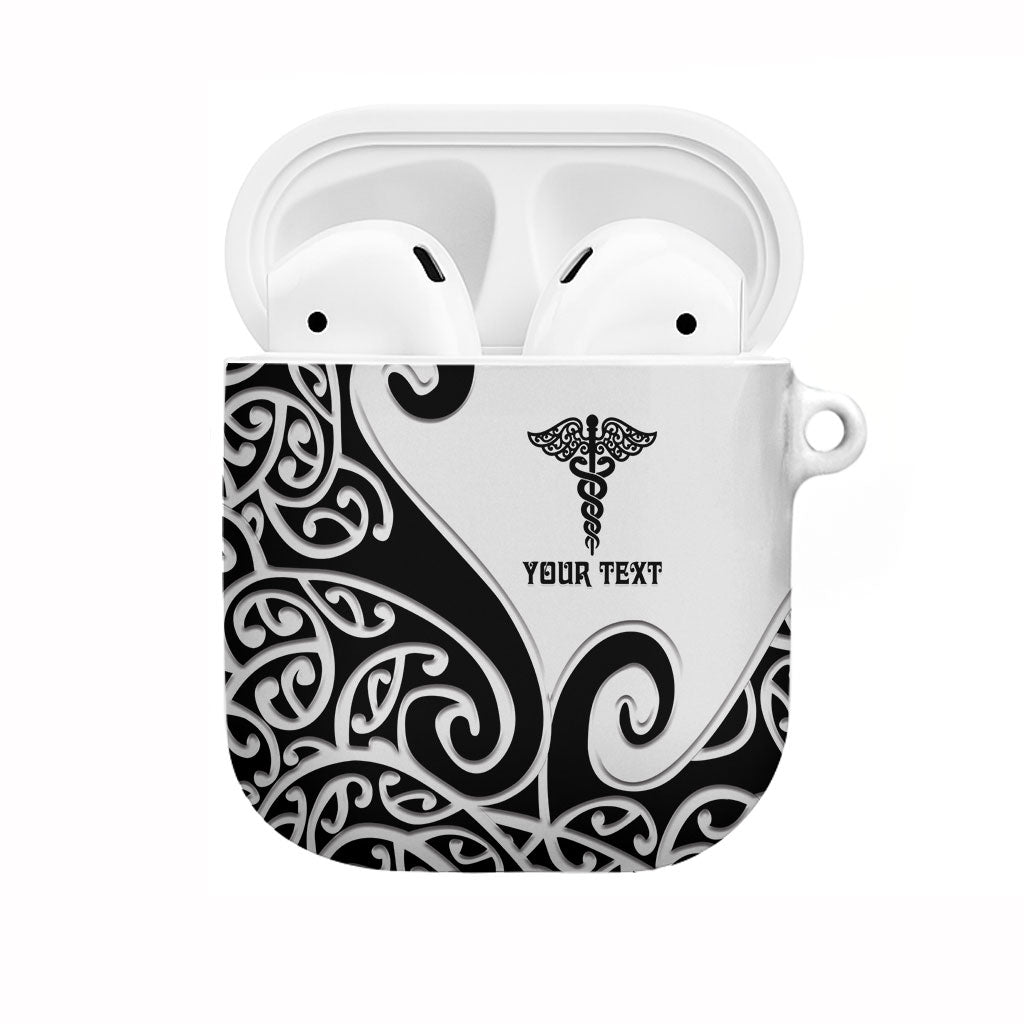 Personalised New Zealand Nurse AirPods Case Maori Koru Black Version